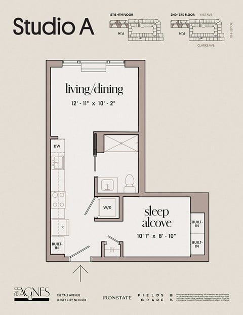 Floor plan for studio, 1 bath, 501 sqft
